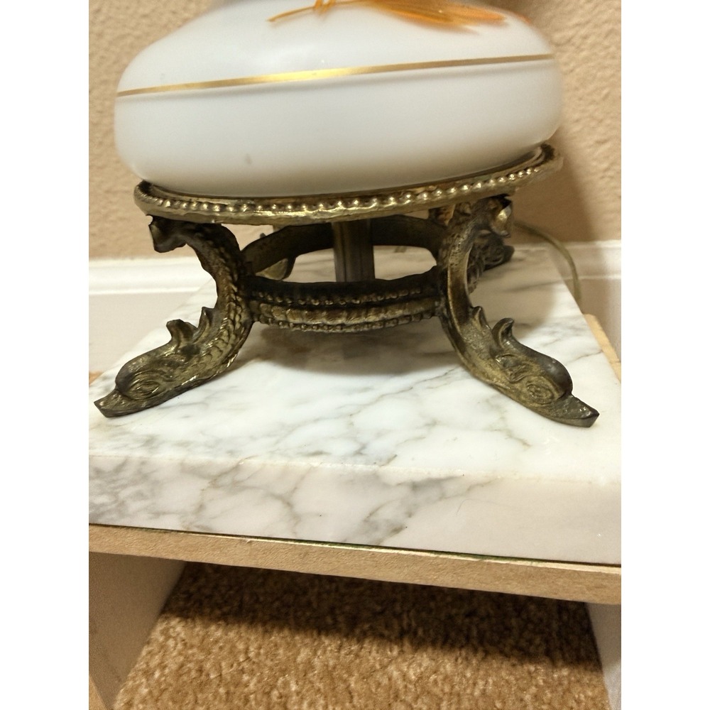Vtg White Satin Lamp Made in Western Germany, Poseidon Fish Base On Marble 29" - Picture 9 of 16